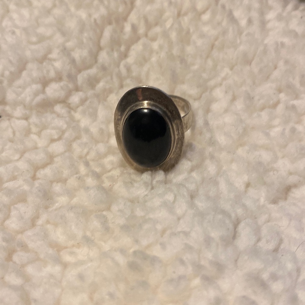 Black stone ring stamped 925